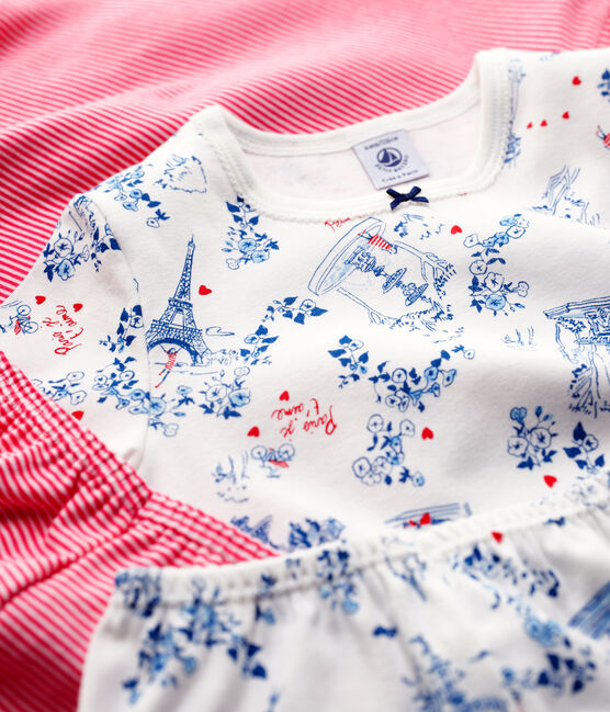 Juego de 2 pijamas milrayas y con estampado de París de niña de algodón variante 1